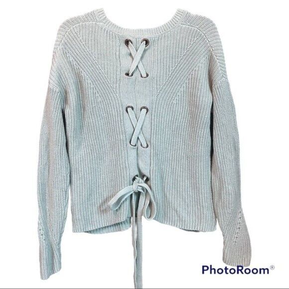 Lucky Brand Mint Green Chunky Knit Lace Up Sweater Size S - Picture 2 of 9